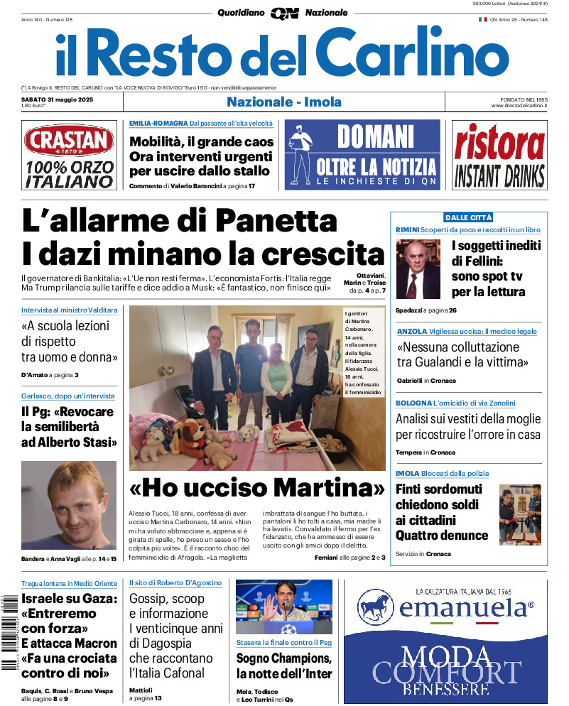 Prima-pagina-il resto del carlino-edizione-di-oggi-20250531